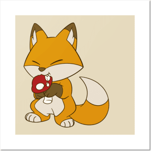 Fox Eating Mushroom Posters and Art